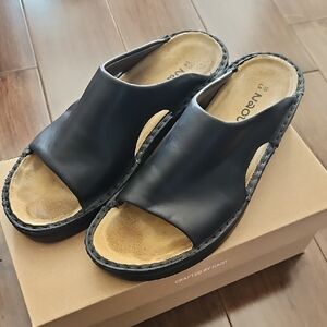 Naot Rome Black Leather Open-Toe Slide Mules